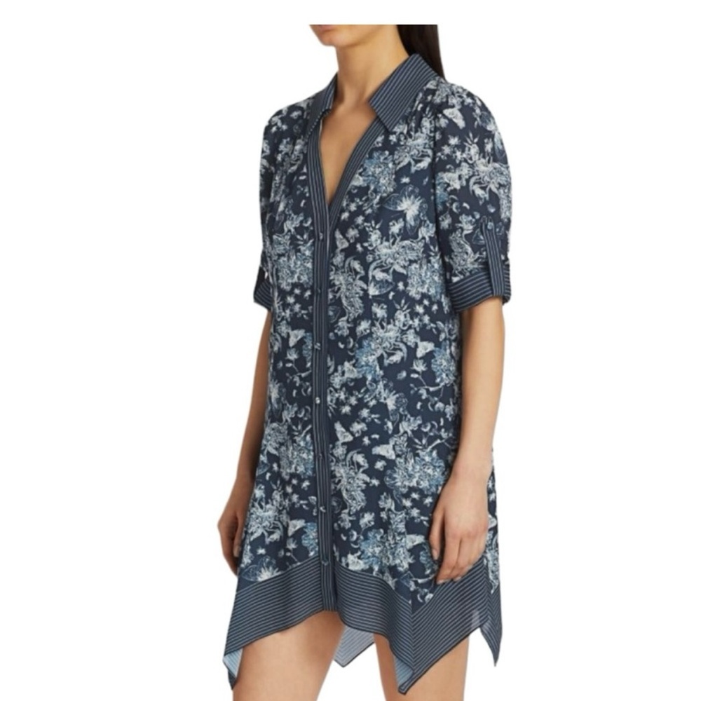 Alice + Olivia Blue & White Connor Roll Handkerchief Shirt Dress size Small